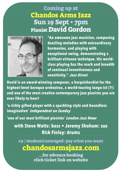 Pianist David Gordon at Chandos Arms Jazz
