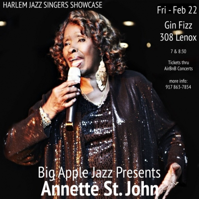 Harlem Jazz Singers Showcase: Annette St. John at Gin Fizz Harlem - event poster Harlem Jazz Singers Showcase: Annette St. John at Gin Fizz Harlem