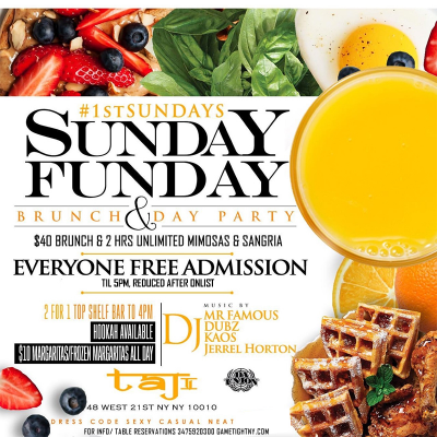 Taj Lounge Nyc Hip Hop Vs. Reggae® Sunday Funday Brunch & Day Party 2020 at Taj Lounge