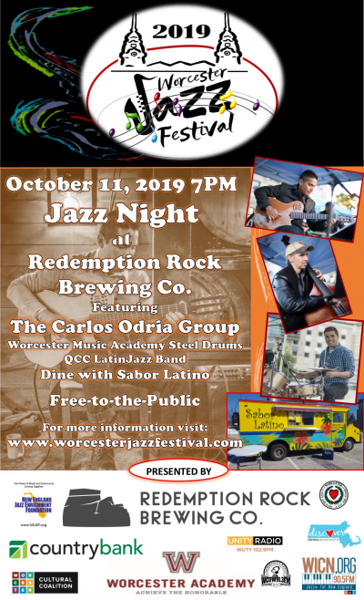 Jazz Night ft. Peruvian Guitarist Carlos Odria & Friends ~ WJF2019 at Worcester Jazz Festival at Redemption Rock Brewing Company - event poster Jazz Night ft. Peruvian Guitarist Carlos Odria & Friends ~ WJF2019 at Worcester Jazz Festival at Redemption Rock Brewing Company