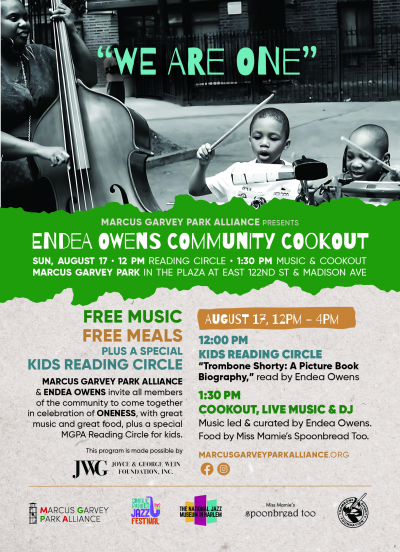 Endea Owens Community Cookout at Charlie Parker Jazz Festival at Marcus Garvey Park - event poster Endea Owens Community Cookout at Charlie Parker Jazz Festival at Marcus Garvey Park