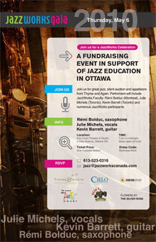 Ottawa Jazzworksgala May 6th, Features Top Canadian Jazz Faculty and Jazzworks Participants from 16 to 82