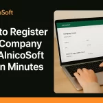 Business owner registering company on AlnicoSoft POS cloud system.