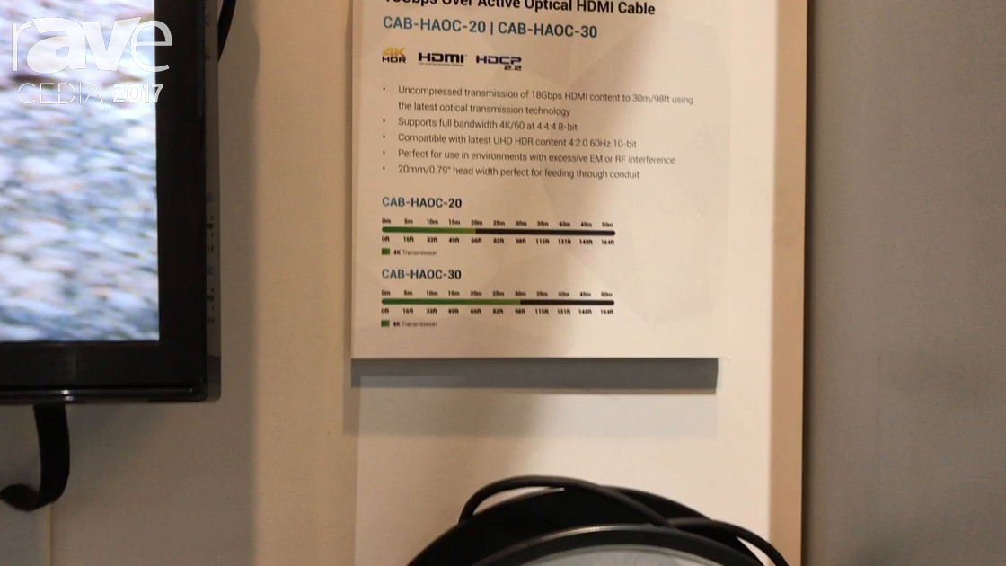 CEDIA 2017: WyreStorm Shows Off CAB-HAOC-30 18Gbps Over Active Optical HDMI Cable