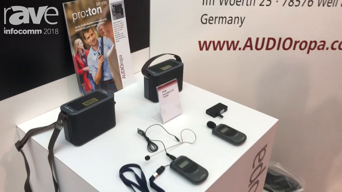 InfoComm 2018: AUDIOropa Shows Small SP-100 Proton Wireless Microphone and Portable Speaker System
