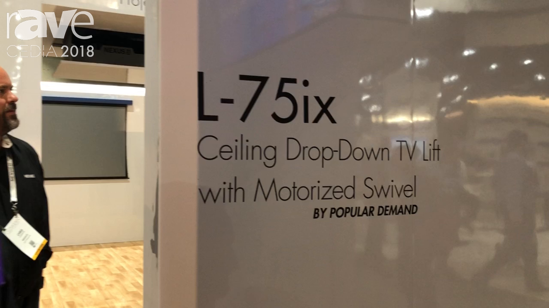 CEDIA 2018: Nexus 21 Introduces the L-75ix Ceiling Drop-Down TV Lift With Motorized Swivel