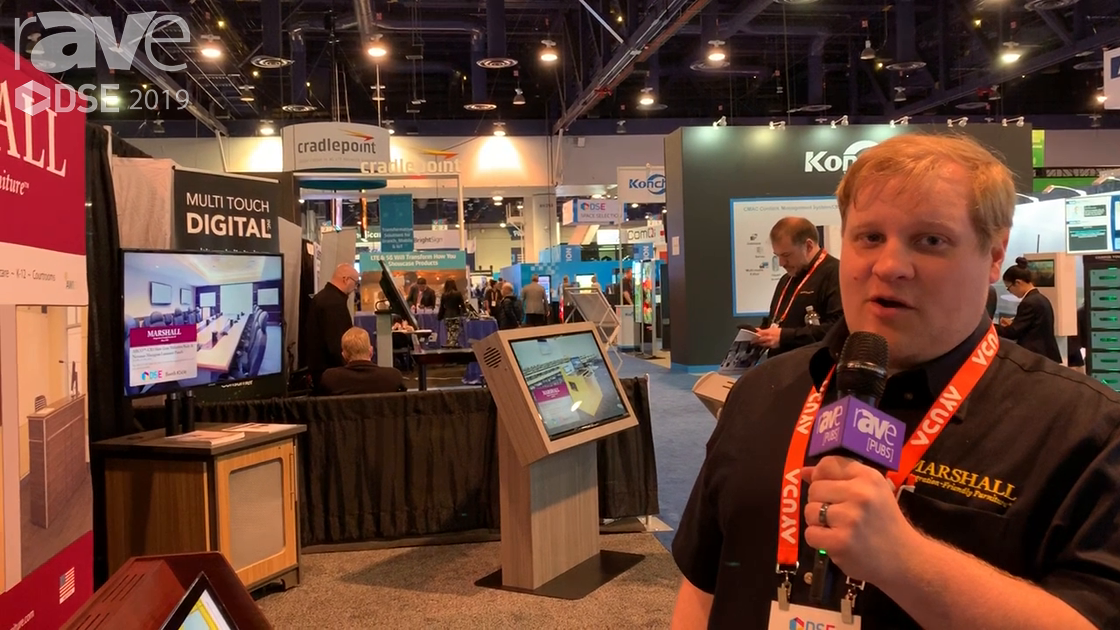 DSE 2019: Marshall Furniture Features PLC-50L Wilsonart Uptown Walnut Monitor Lift Cabinet