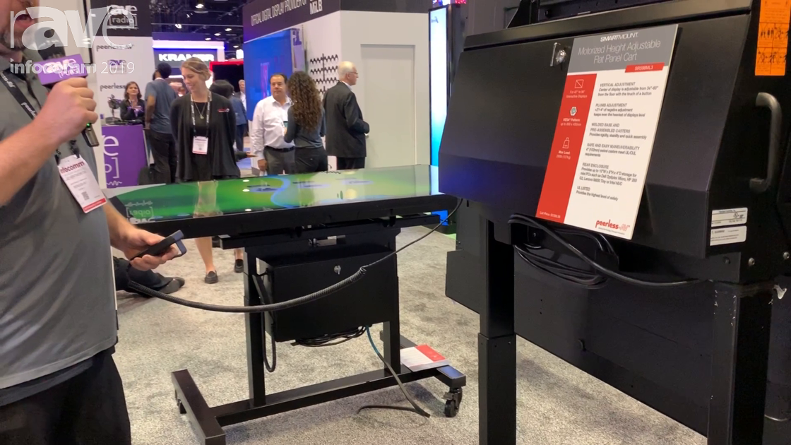 InfoComm 2019: Peerless-AV Shows SR598ML3 Motorized Cart for Raising and Lowering a Touch Display