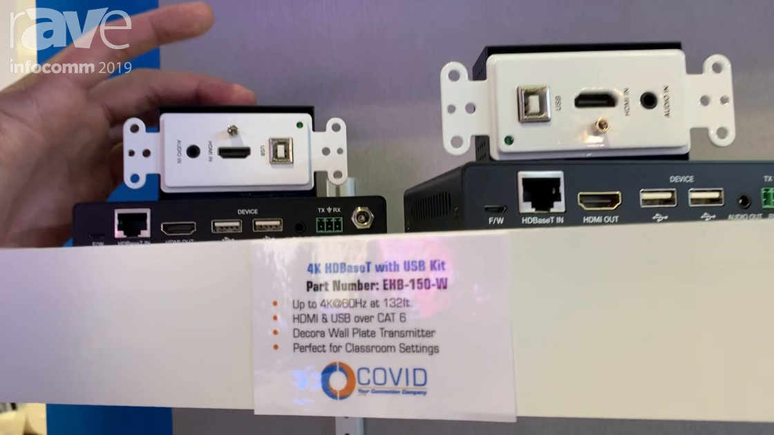 InfoComm 2019: Covid Shows EHB-150-W 4K HDBaseT Extender for Sending HDMI, USB Over Cat6