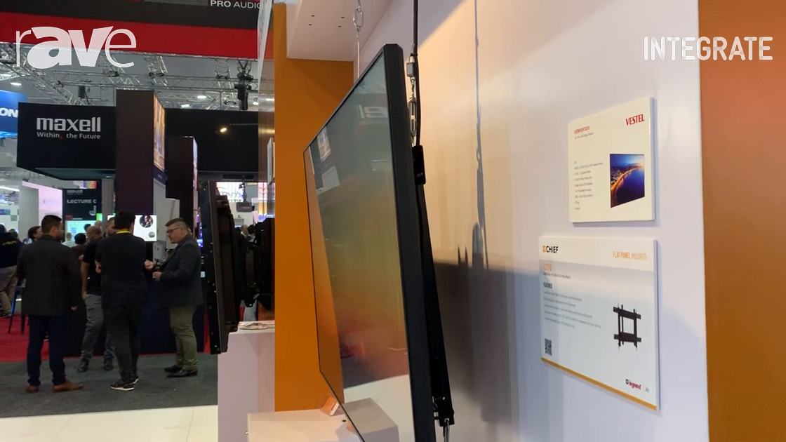 Integrate 2019: Chief Demos the FCS1U Mount in Front of Retail Glass Windows on the AV Supply Stand