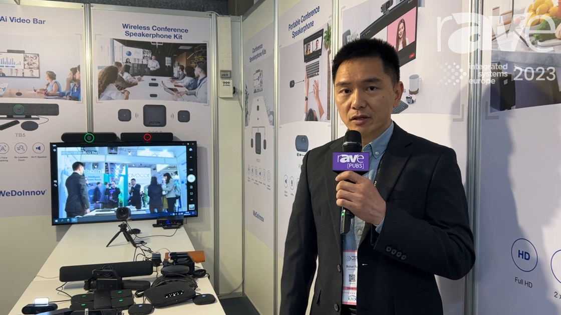 ISE 2023: WeDoInnov Demos POD7 Video Conference Speakerphone with Wireless Extension Mics