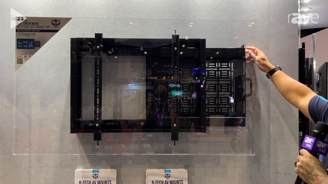 InfoComm 2023: B-Tech AV Mounts Demos BT7883 Flat Screen Mount with Slide-Out Storage Tray