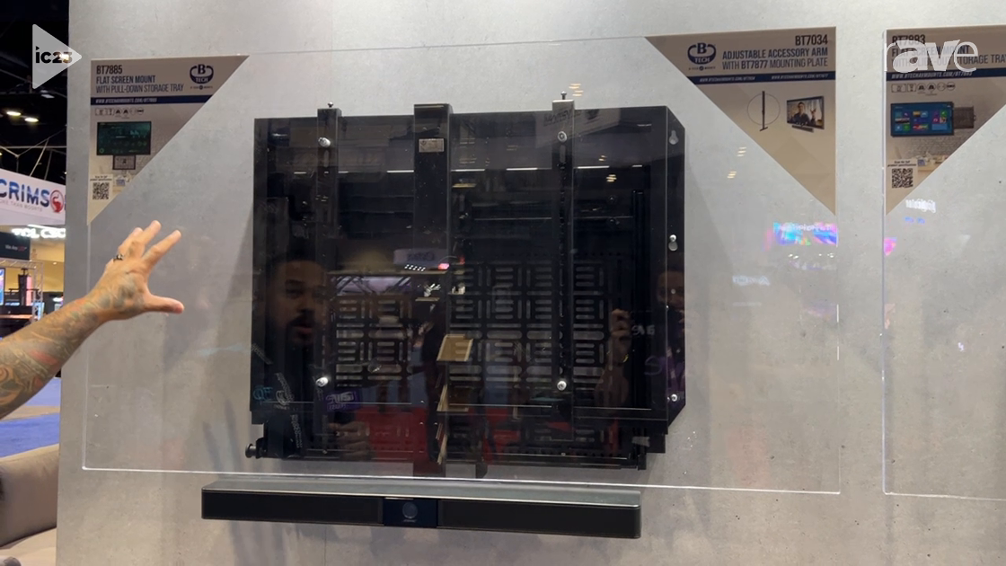 InfoComm 2023: B-Tech AV Mounts Shows BT7885 Flat Screen Mount with Pull-Down Tray for AV Accessorie