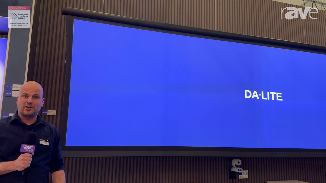 ISE 2024: Da-Lite Showcases Myriad 5M Projection Screen with 500cm Cable Drop on Legrand AV Stand