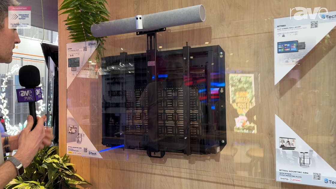 ISE 2024: B-Tech AV Mounts Intros BT7885 Flat Screen Wall Mount With Pull-down AV Storage Tray