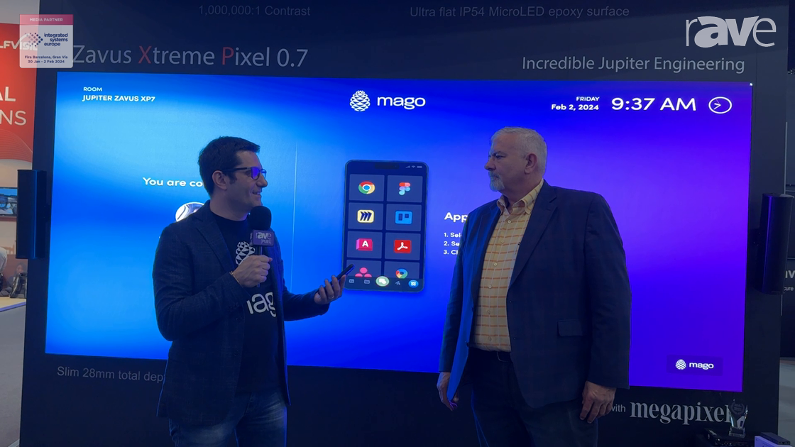 ISE 2024: Mago Demos Meeting Room Collaboration on Jupiter Zavus Xtreme Pixel, Pana 105XTf Displays