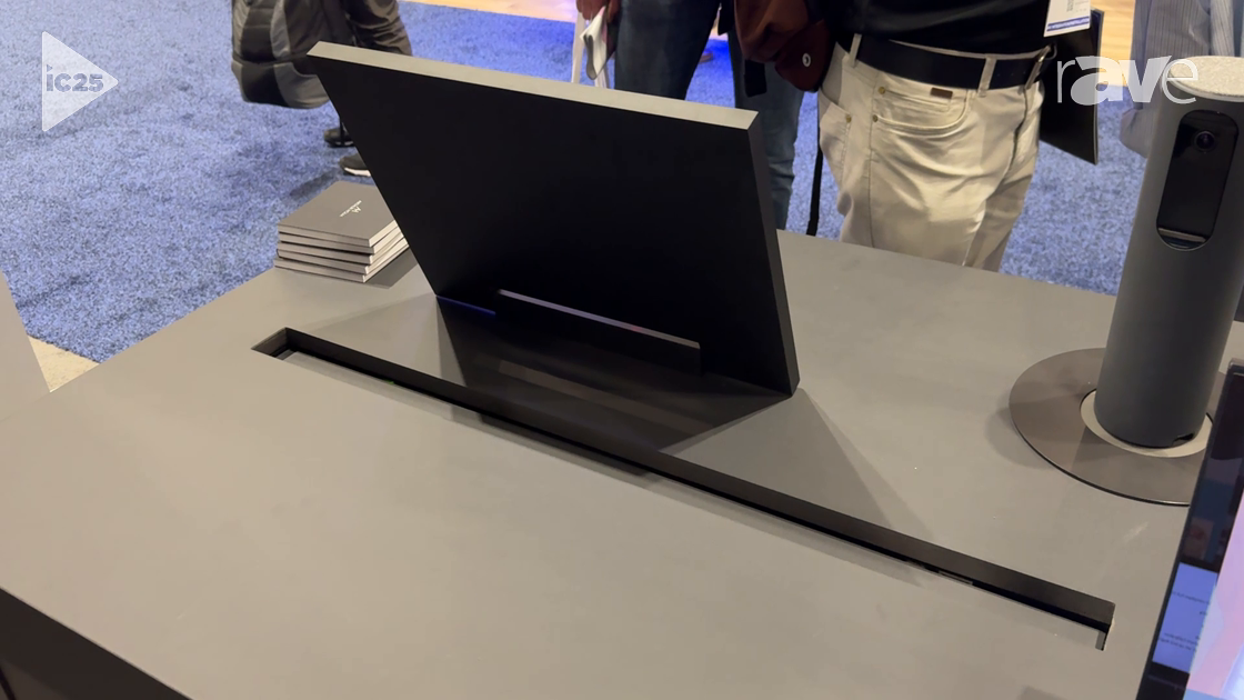 InfoComm 2025: Arthur Holm Demonstrates DB3 Talk Retractable Tabletop Monitor With Microphone