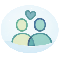 Two people with a heart icon representing community connection and support among professionals