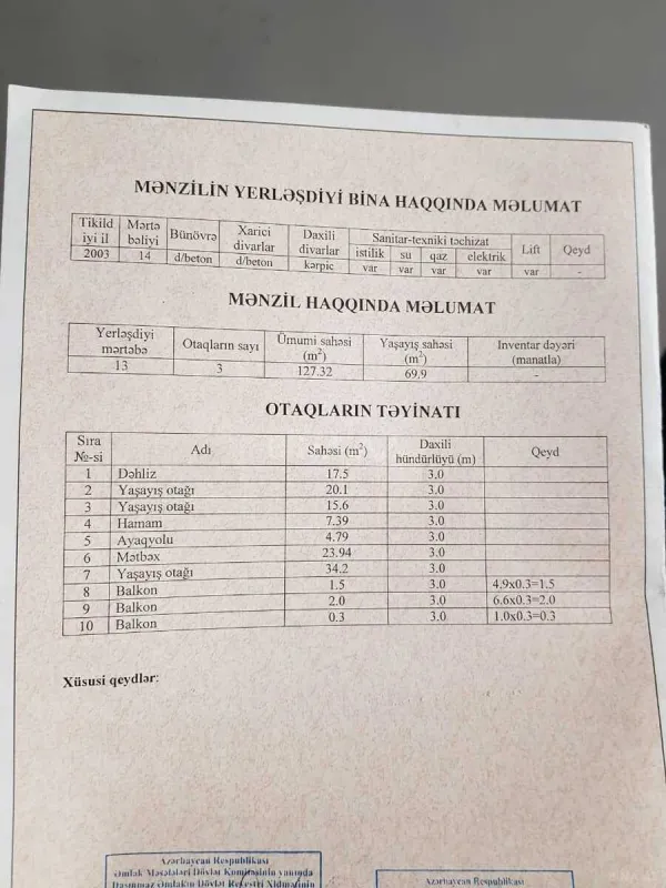 Satılır 3 otaqlı mənzil 136.2 m²