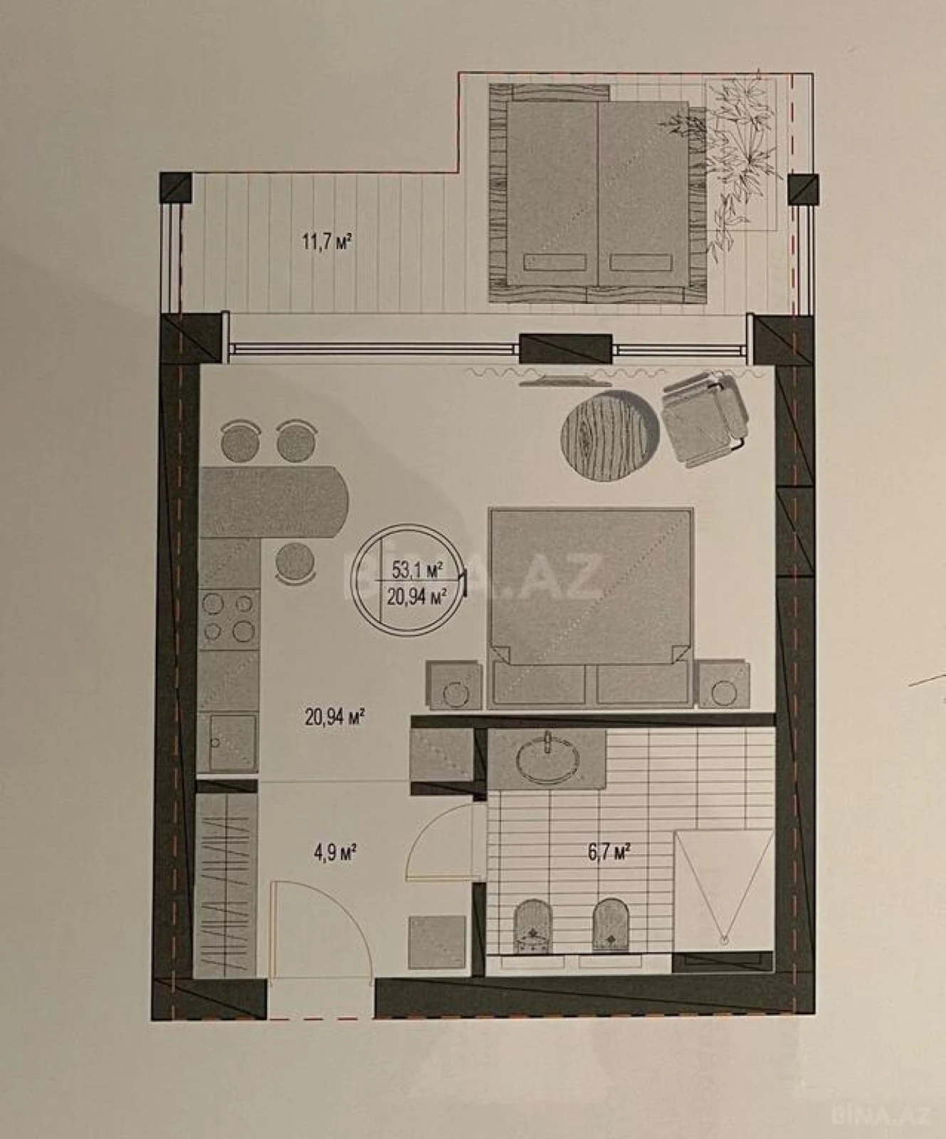 Kirayə verilir 1 otaqlı həyət evi 60 m²