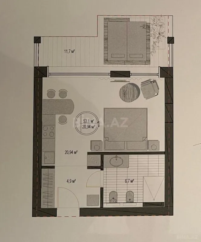 Kirayə verilir 1 otaqlı həyət evi 60 m²