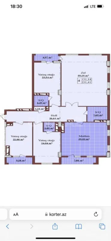 Satılır 4 otaqlı mənzil 231.41 m²