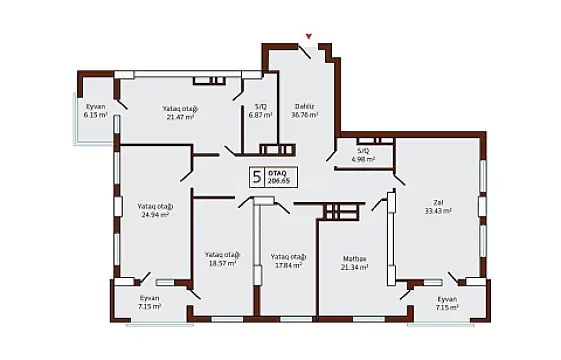 Satılır 5 otaqlı mənzil 206.65 m²