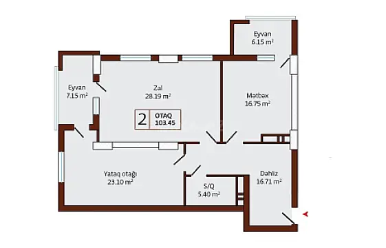 Satılır 2 otaqlı mənzil 103.45 m²