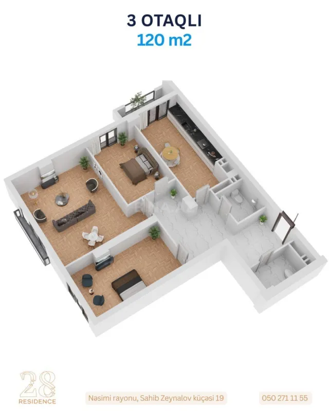 Satılır 3 otaqlı mənzil 120 m²