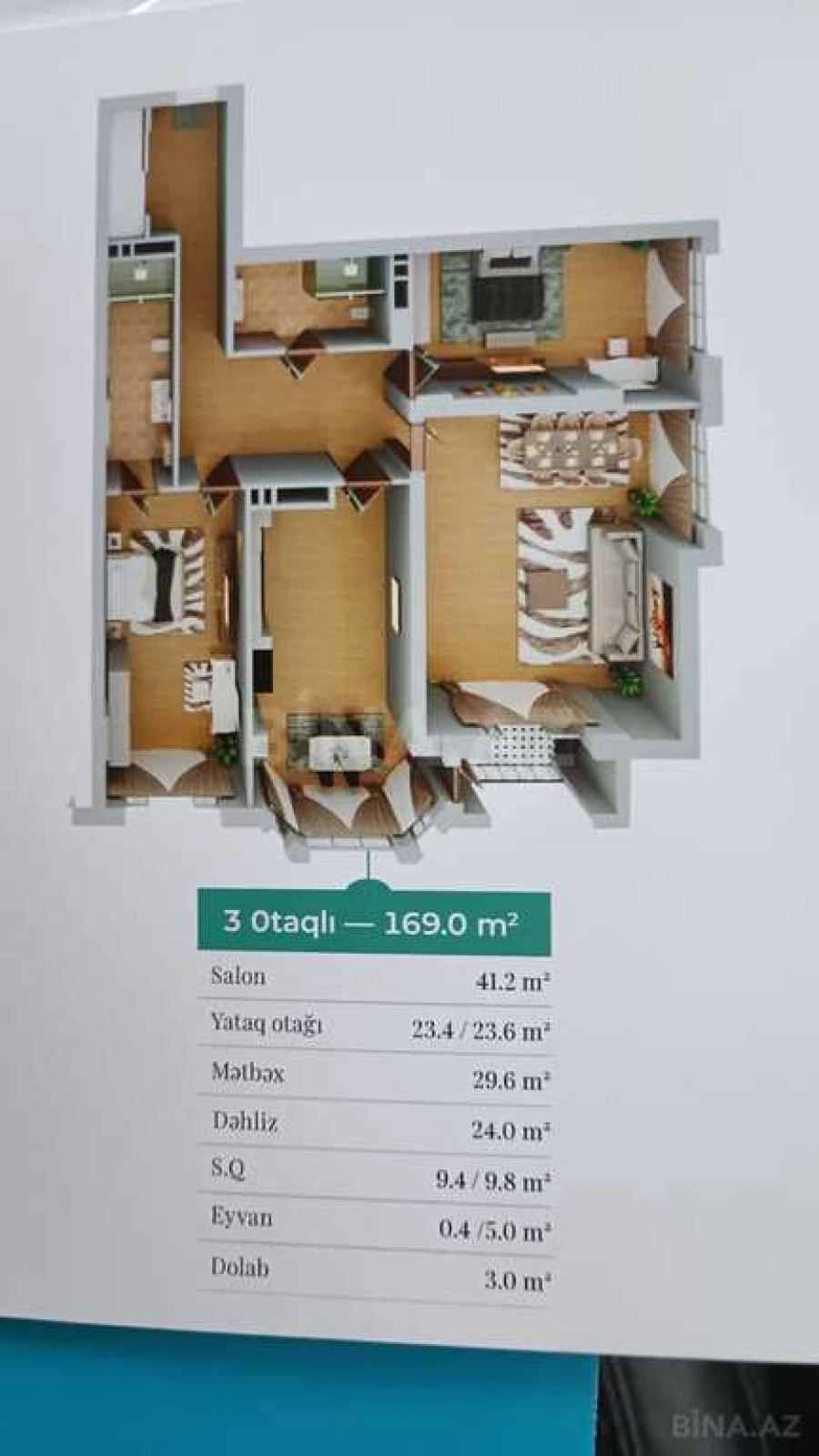 Satılır 3 otaqlı mənzil 169 m²