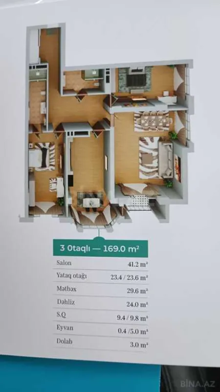 Satılır 3 otaqlı mənzil 169 m²