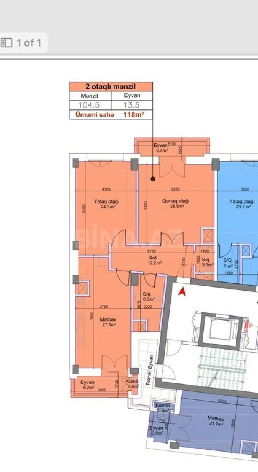 Satılır 3 otaqlı mənzil 118 m²