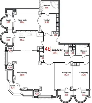 Satılır 4 otaqlı mənzil 205.13 m²