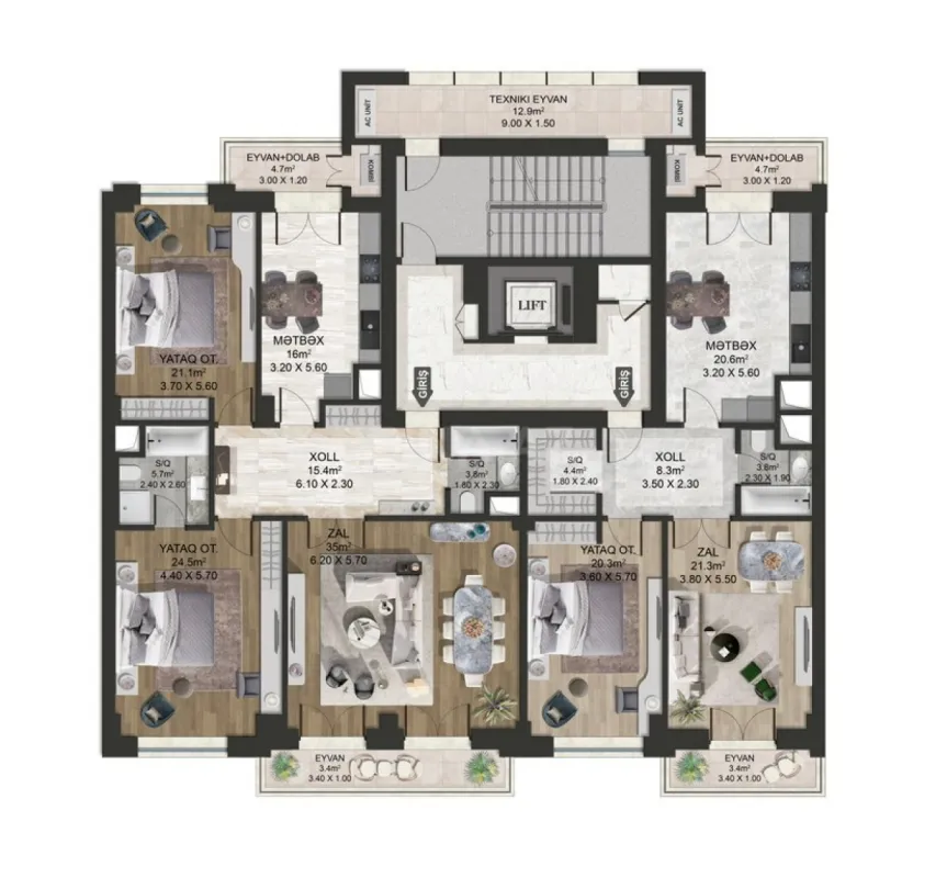 Satılır 3 otaqlı mənzil 136 m²
