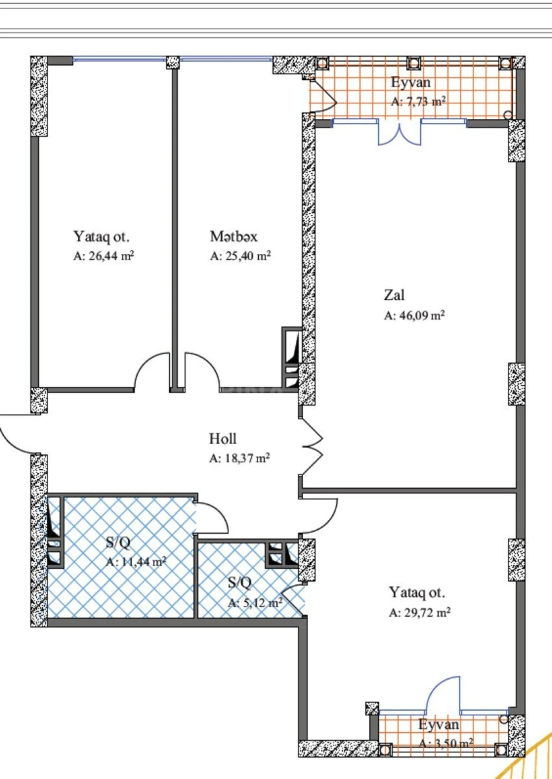 Satılır 3 otaqlı mənzil 173.8 m²