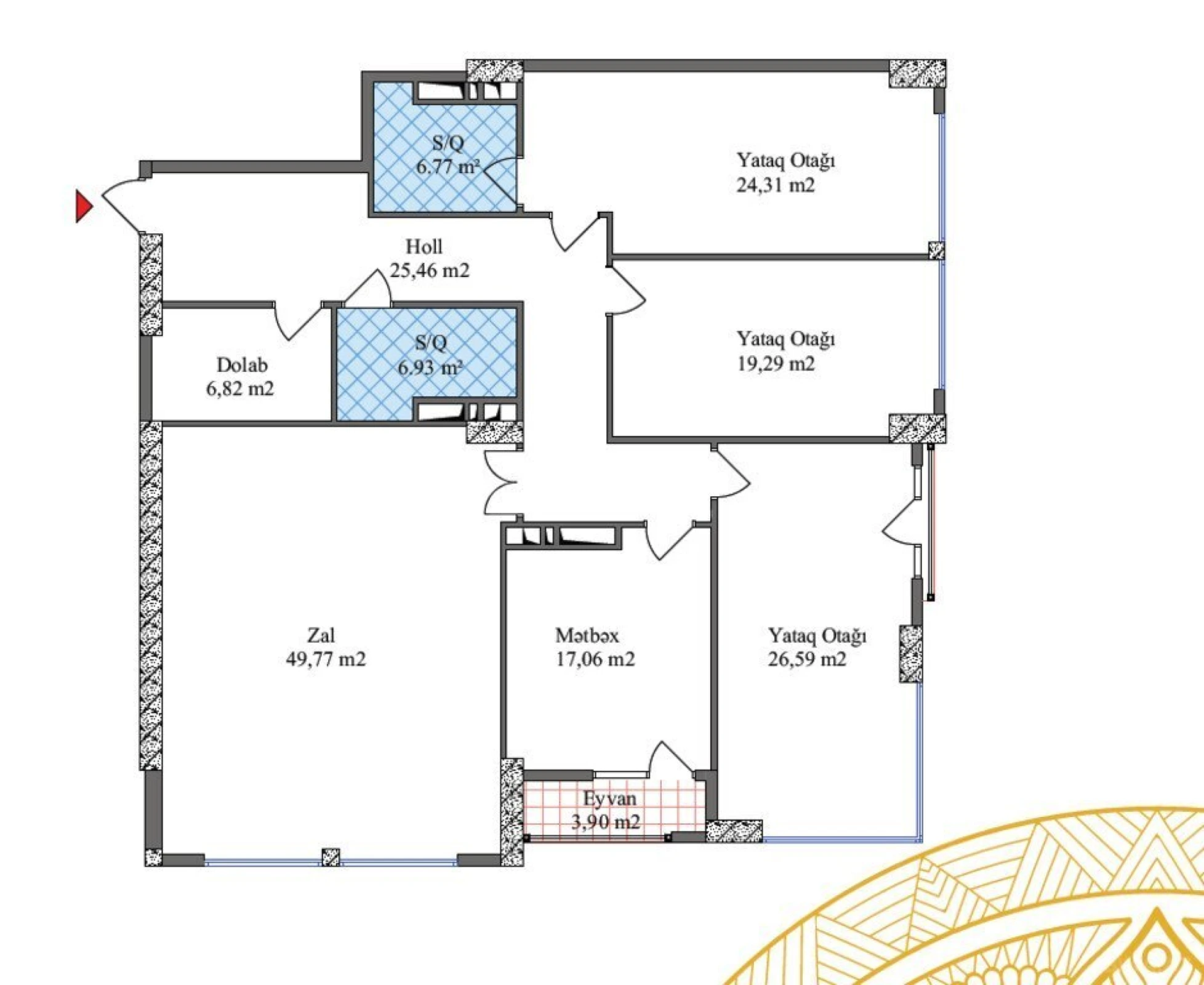 Satılır 4 otaqlı mənzil 187.48 m²