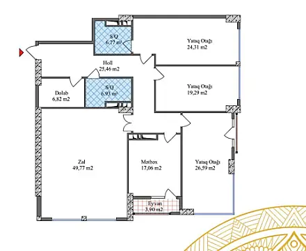 Satılır 4 otaqlı mənzil 187.48 m²