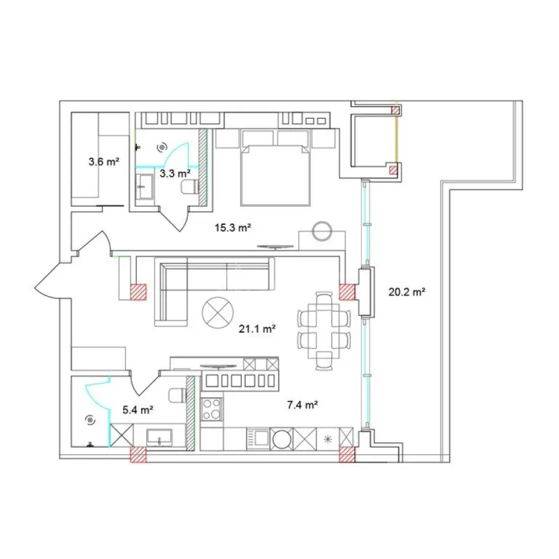 Satılır 2 otaqlı mənzil 91.2 m²