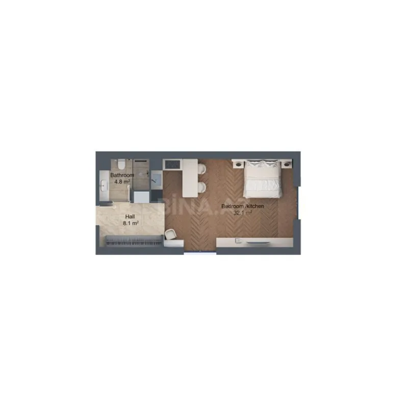 Satılır 1 otaqlı mənzil 53.5 m²