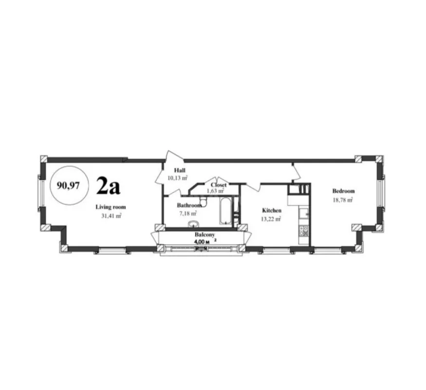 Satılır 2 otaqlı mənzil 91 m²