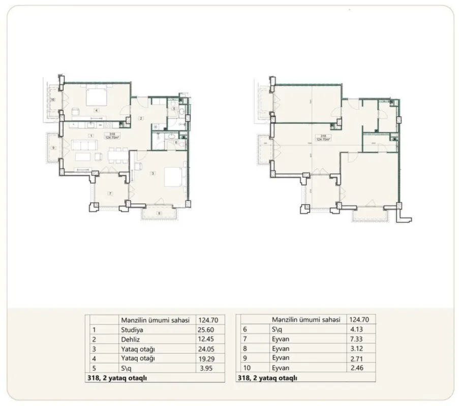 Satılır 3 otaqlı mənzil 124.7 m²