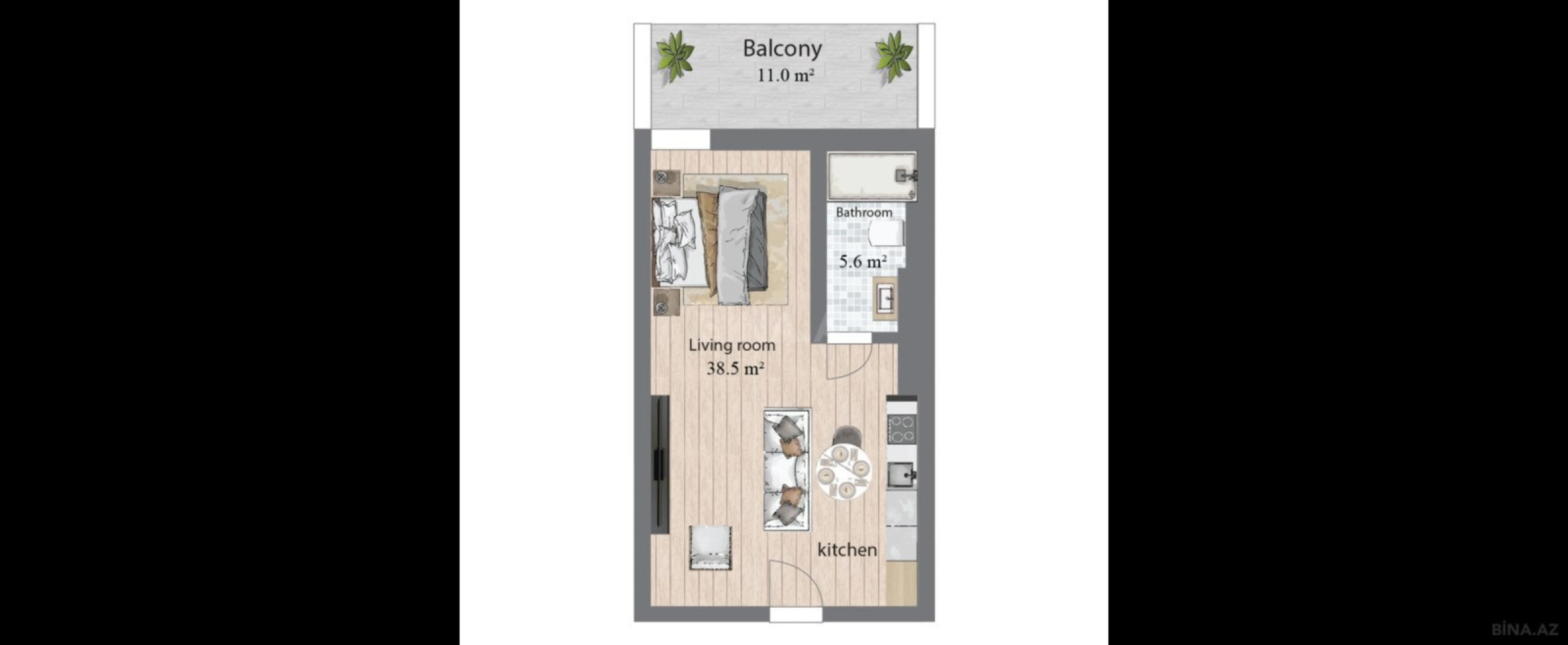 Satılır 1 otaqlı mənzil 64.1 m²