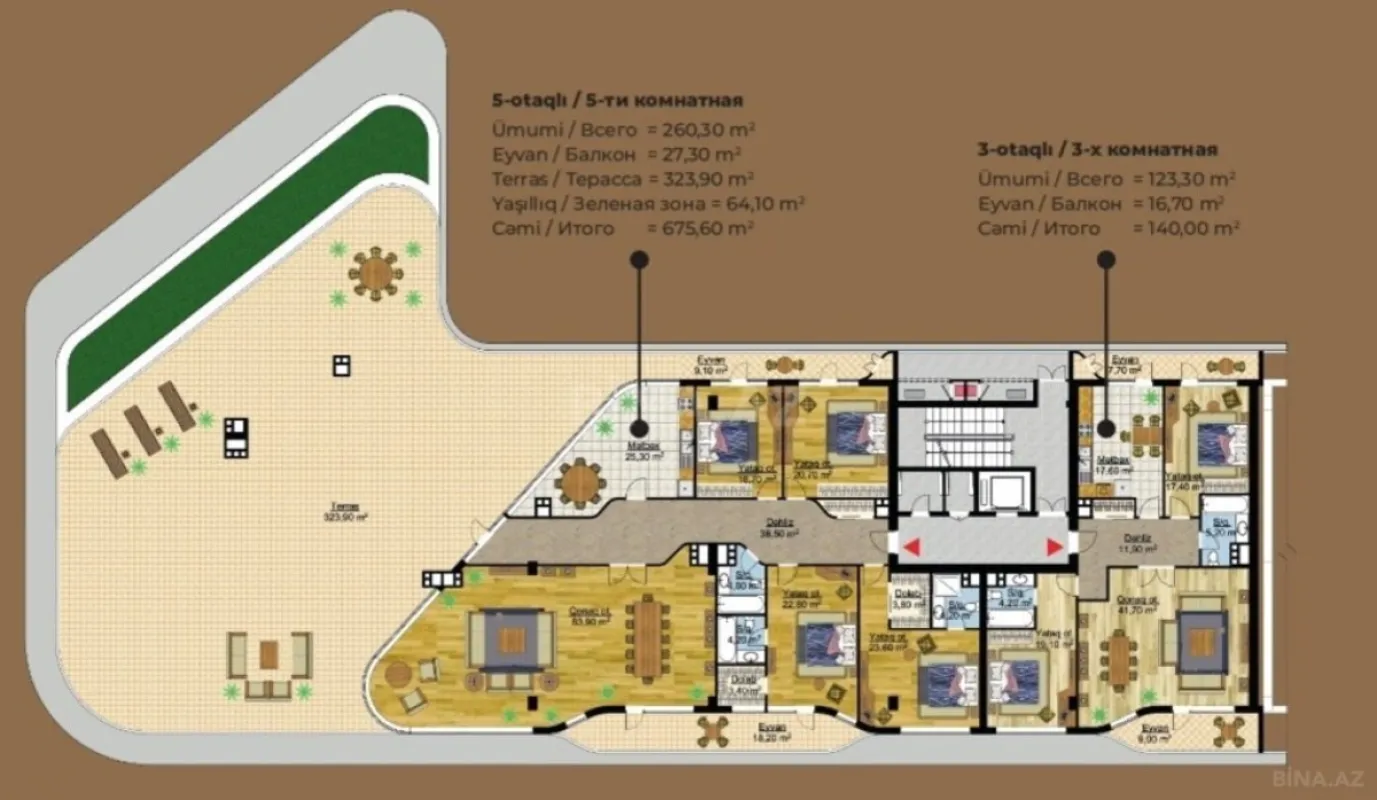 Satılır 5 otaqlı mənzil 890 m²