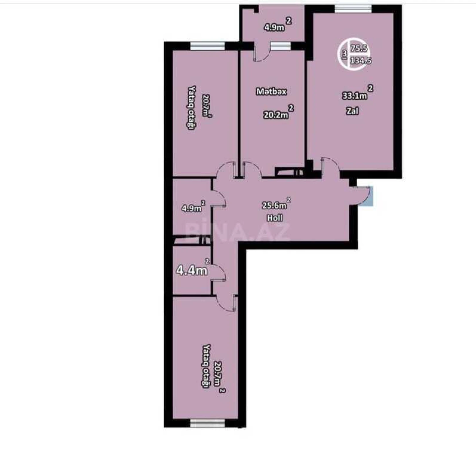 Satılır 3 otaqlı mənzil 134.5 m²