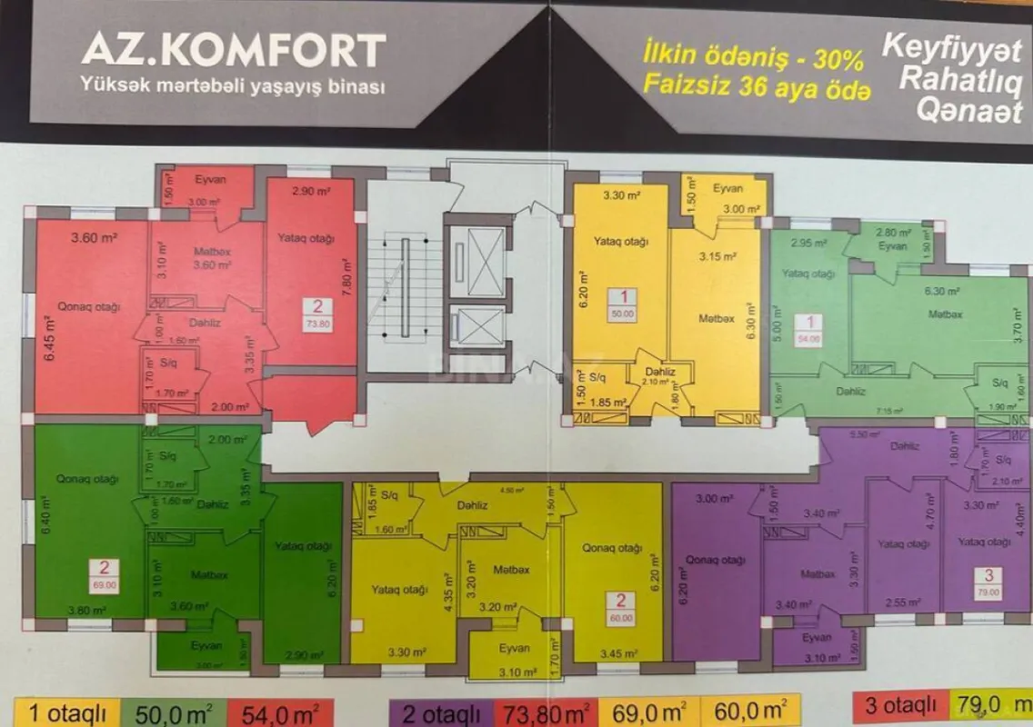 Satılır 2 otaqlı mənzil 73.8 m²