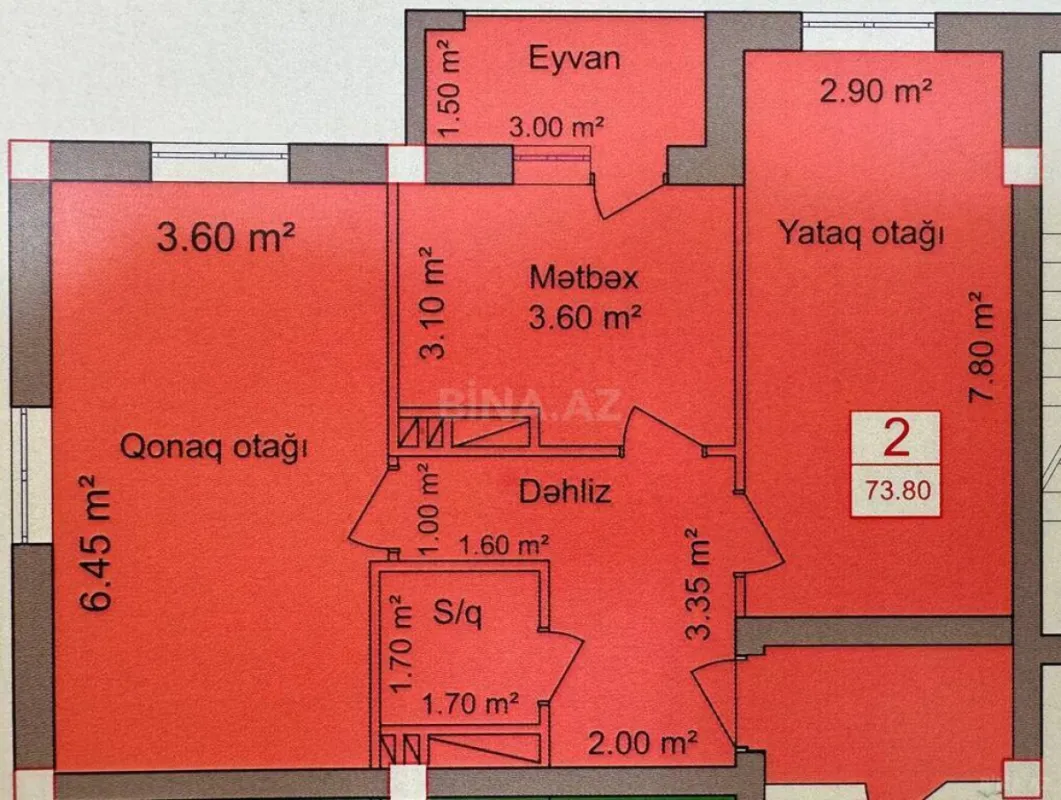 Satılır 2 otaqlı mənzil 73.8 m²