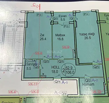 Satılır 2 otaqlı mənzil 106 m²