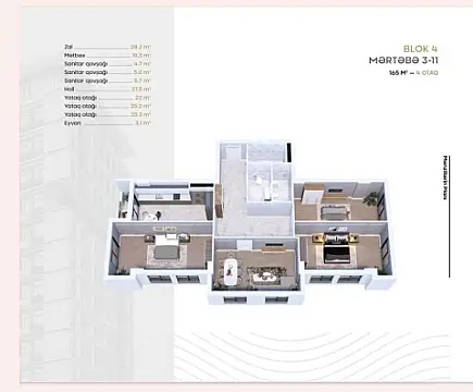 Satılır 4 otaqlı mənzil 166 m²