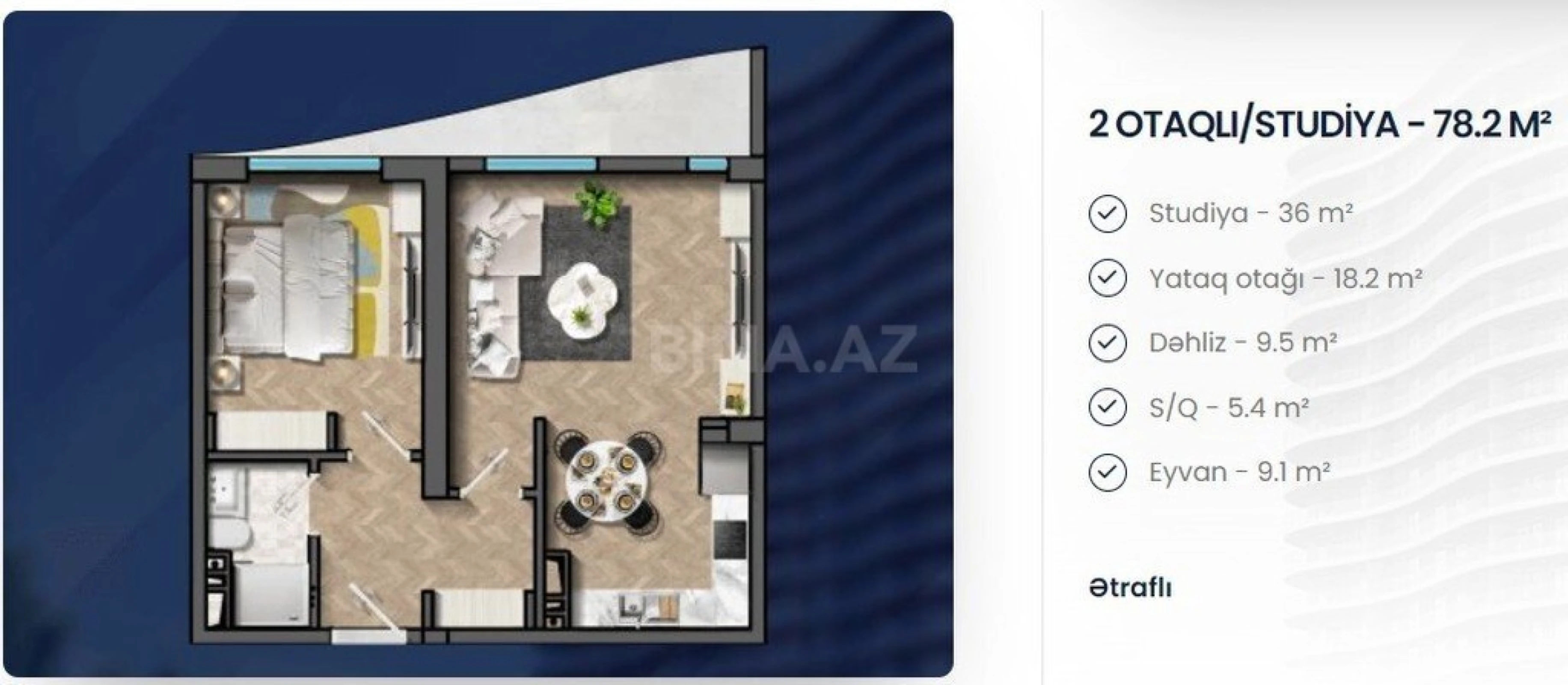 Satılır 2 otaqlı mənzil 78.2 m²