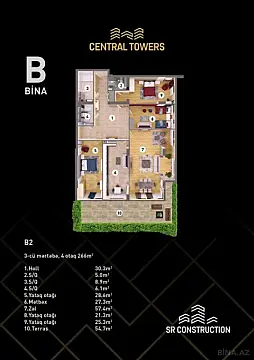 Satılır 4 otaqlı mənzil 266 m²